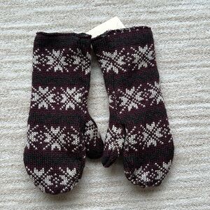 NWT Minnesota Mittens Wool Mittens Fleece Liner Burgundy Gray Black Size Large